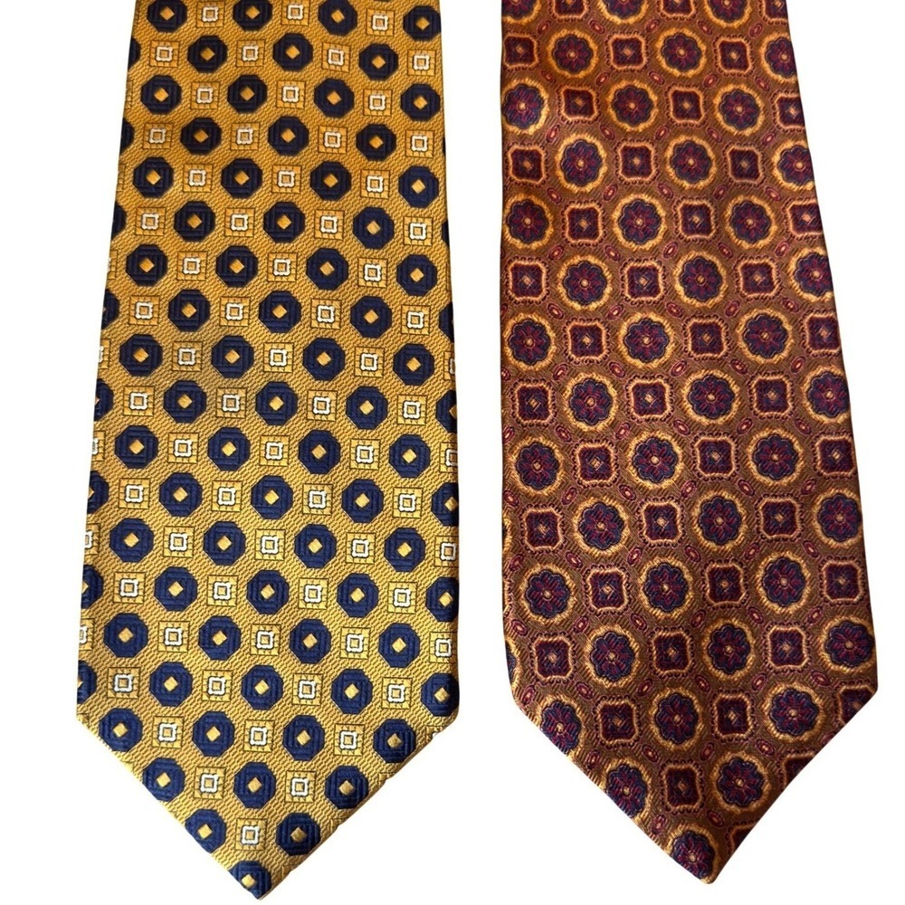 Jos A Bank Corporate Collection Mens Silk Tie Lot of 2 Classic Geometric Formal